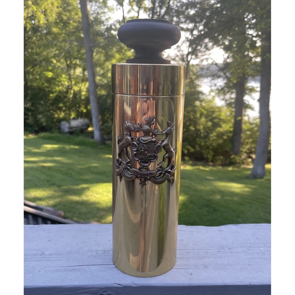Tommi Parzinger Vntg Brass w/Wood Top Hollywood Regency Italian Cocktail Shaker